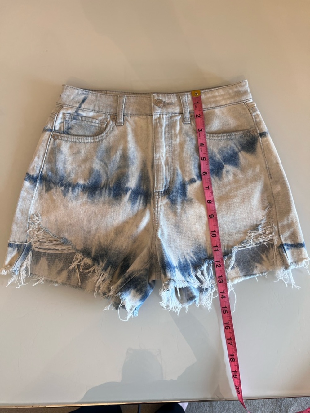 AMERICAN EAGLE Tie Dye Denim Shorts High Rise Cutoff Festival - Picture 9 of 15